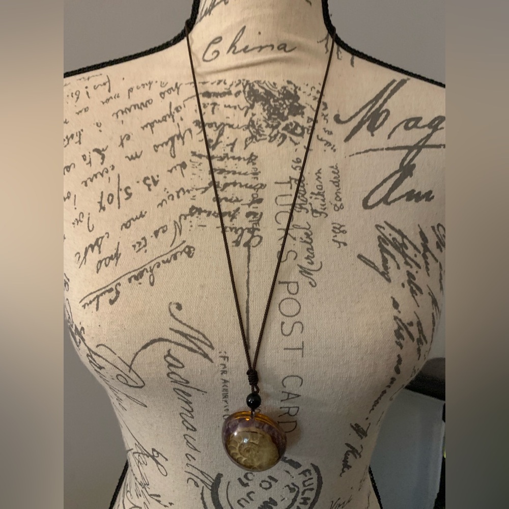 Purple Ammonite fossil necklace